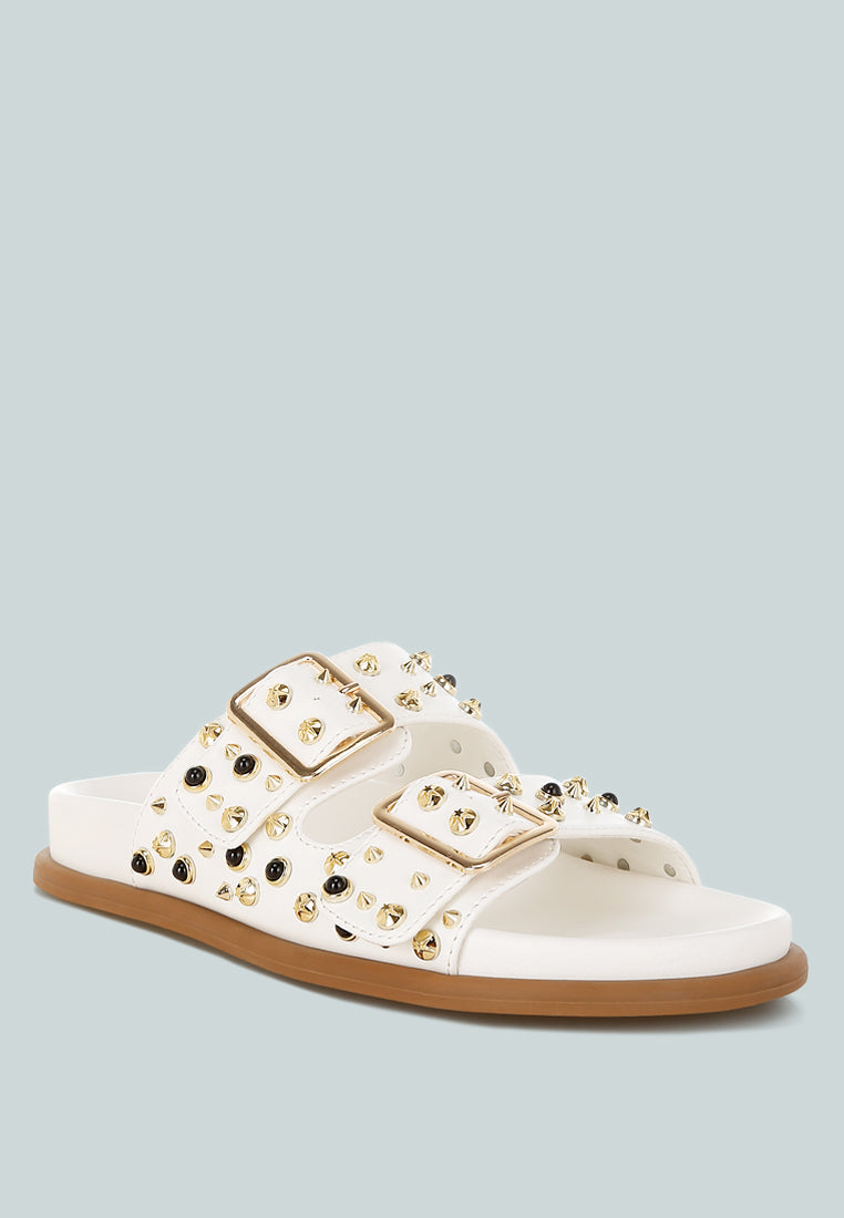 Jayata Metallic Stud Embellished Sliders