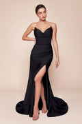 Strapless Stretch Satin Fitted Evening Gown – Elegant Formal Dress for Prom & Black Tie Events