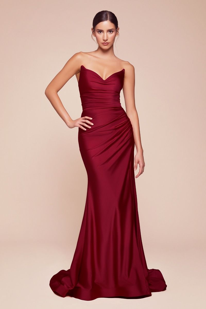 Strapless Stretch Satin Fitted Evening Gown – Elegant Formal Dress for Prom & Black Tie Events