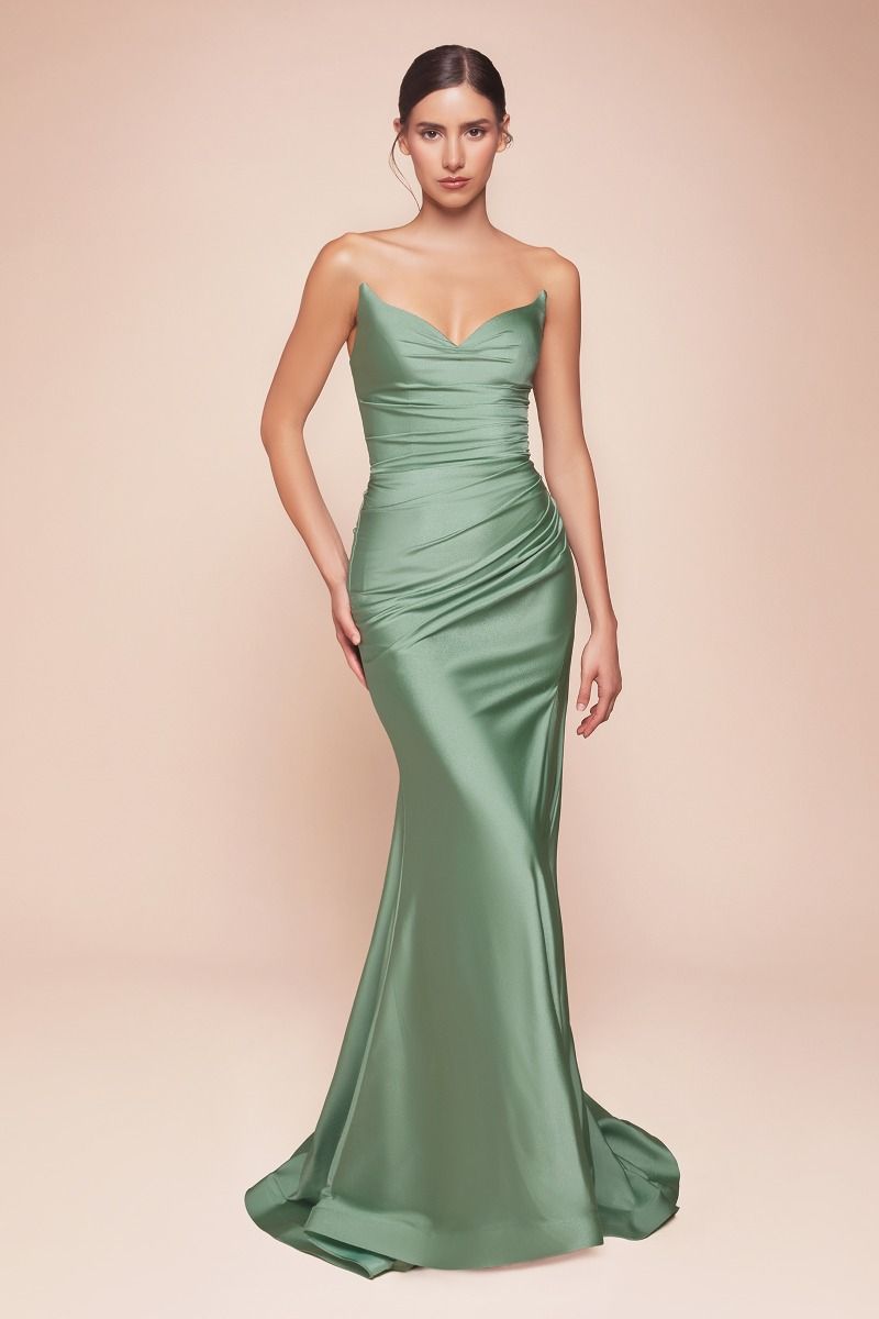 Strapless Stretch Satin Fitted Evening Gown – Elegant Formal Dress for Prom & Black Tie Events