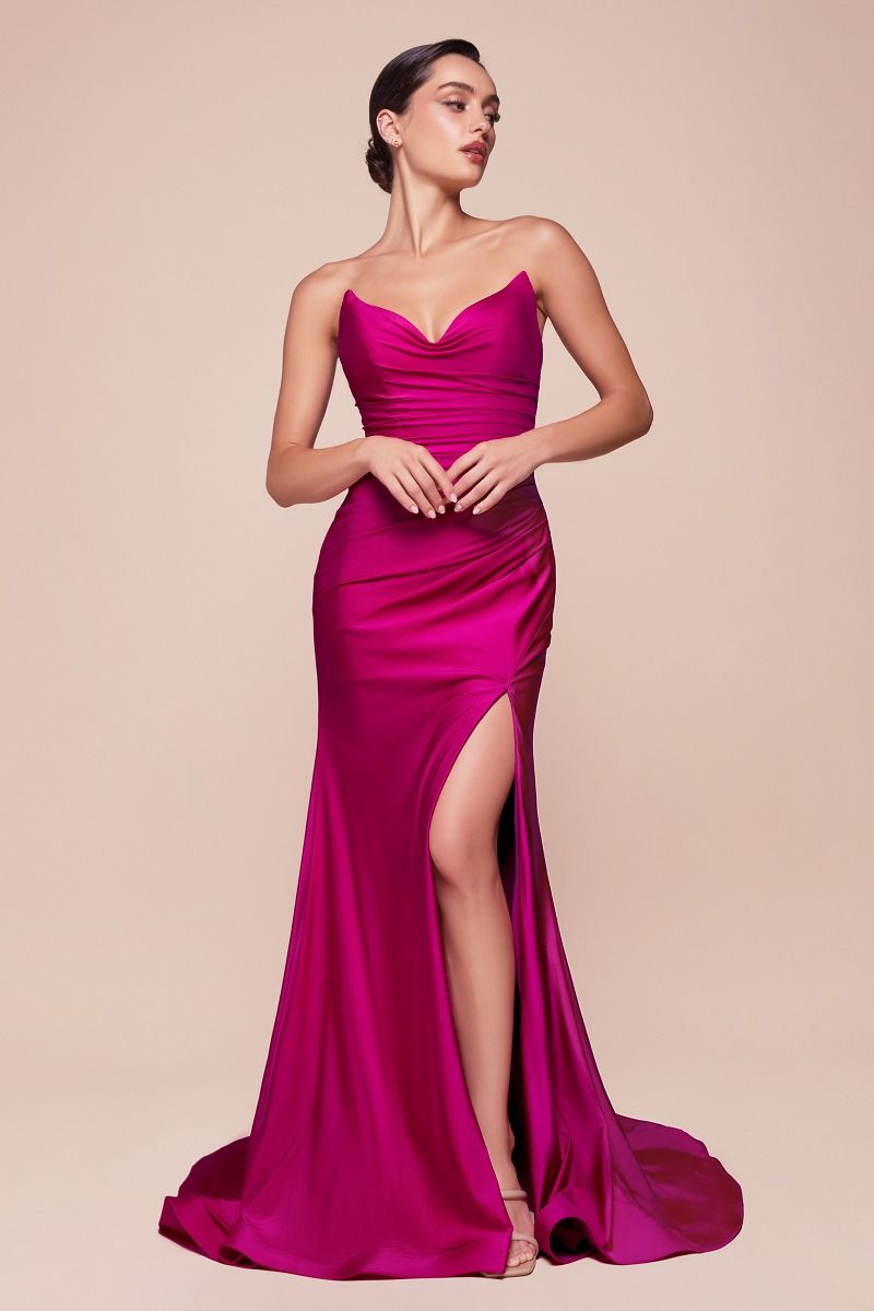 Strapless Stretch Satin Fitted Evening Gown – Elegant Formal Dress for Prom & Black Tie Events