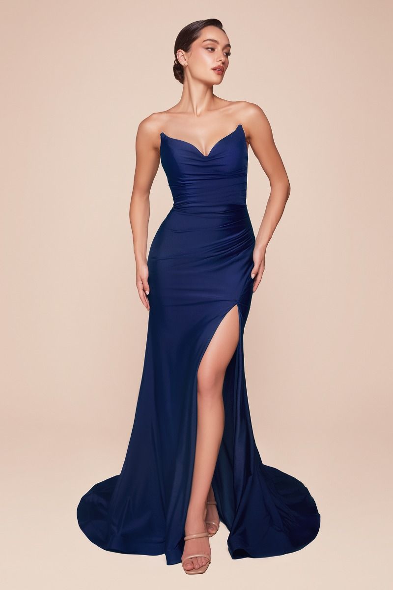 Strapless Stretch Satin Fitted Evening Gown – Elegant Formal Dress for Prom & Black Tie Events