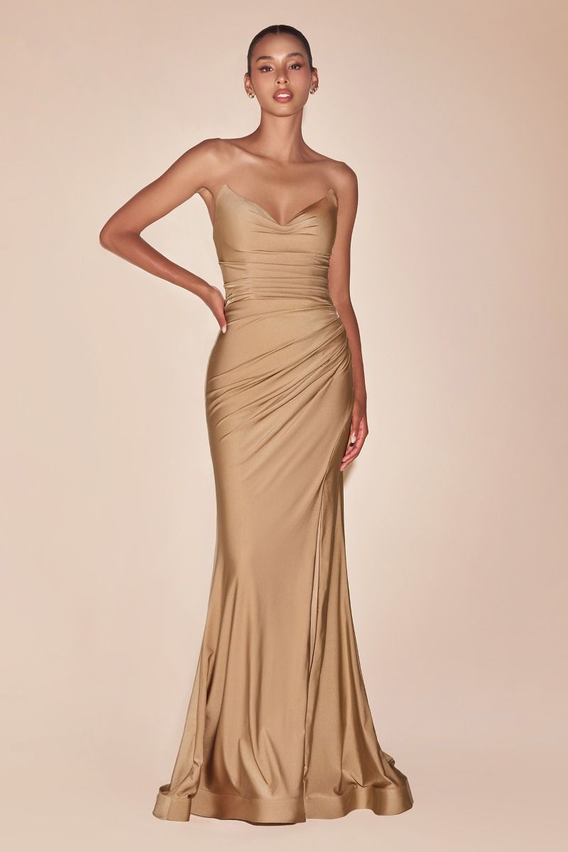 Strapless Stretch Satin Fitted Evening Gown – Elegant Formal Dress for Prom & Black Tie Events