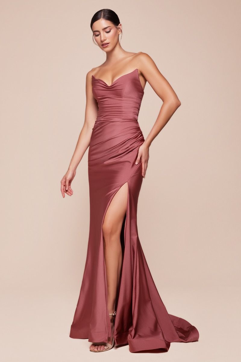 Strapless Stretch Satin Fitted Evening Gown – Elegant Formal Dress for Prom & Black Tie Events