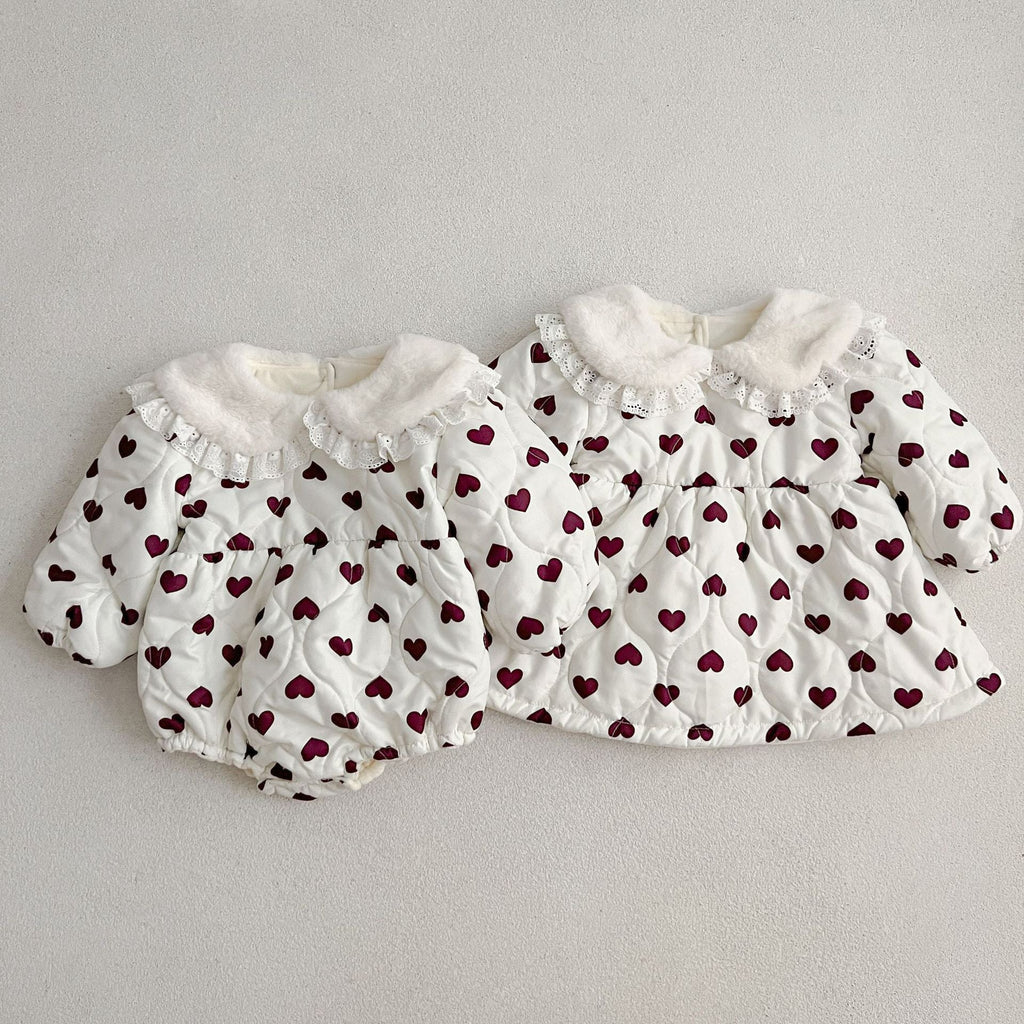 MyKids-USA® Red Heart Pattern Peter Pan Lace Collar Long Sleeve Fashion Princess bodysuit & Dress