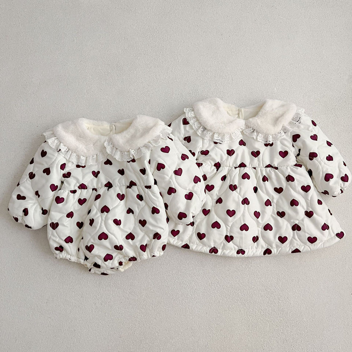 MyKids-USA® Red Heart Pattern Peter Pan Lace Collar Long Sleeve Fashion Princess bodysuit & Dress