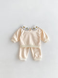 MyKids-USA® Two-Piece Set: Flowers Embroidered Collar Top and Pant