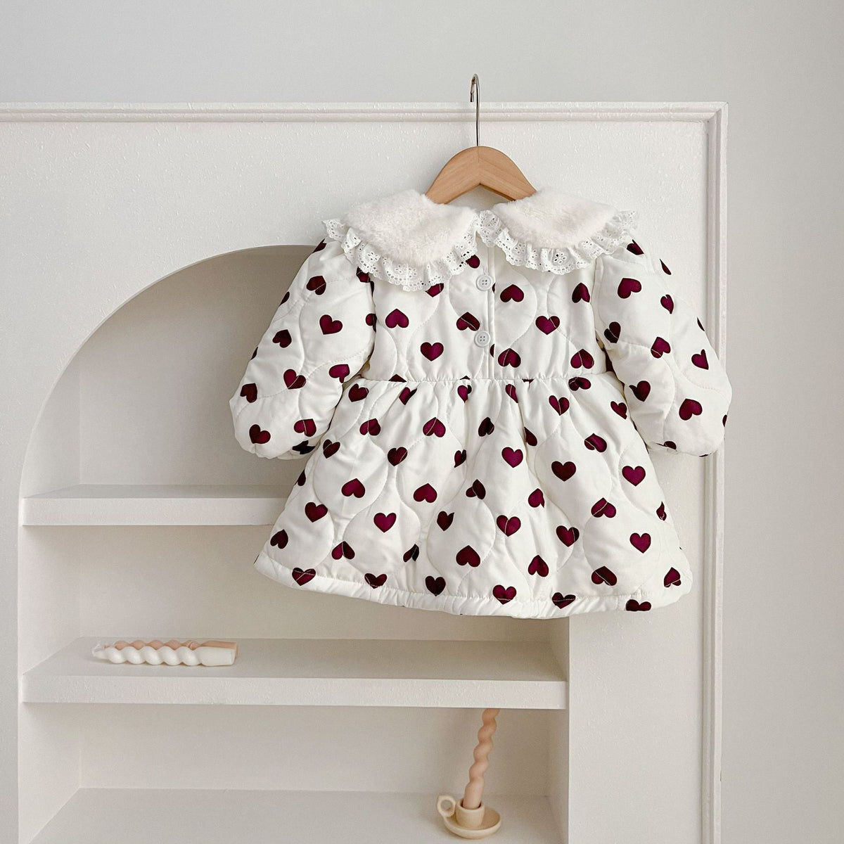 MyKids-USA® Red Heart Pattern Peter Pan Lace Collar Long Sleeve Fashion Princess bodysuit & Dress