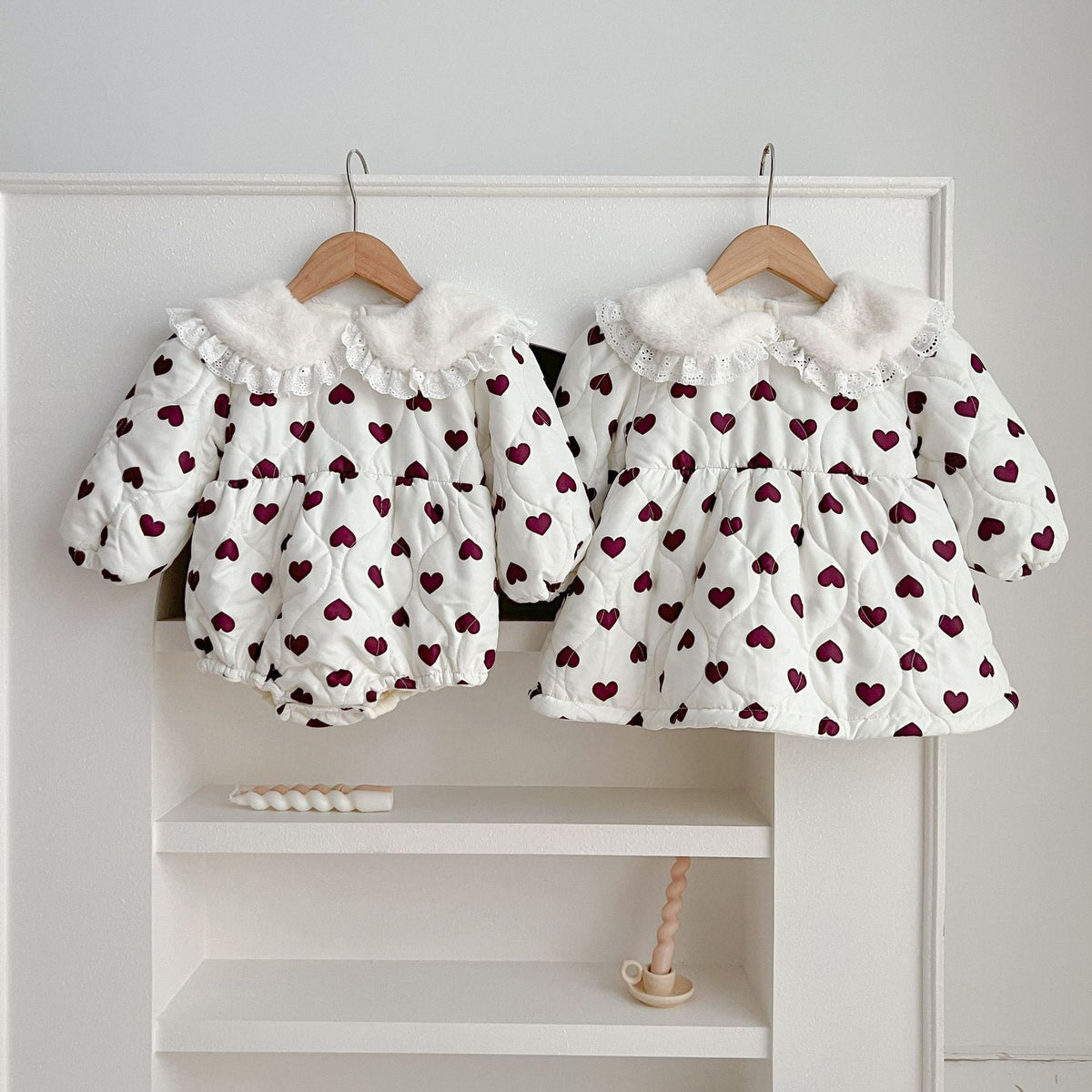 MyKids-USA® Red Heart Pattern Peter Pan Lace Collar Long Sleeve Fashion Princess bodysuit & Dress