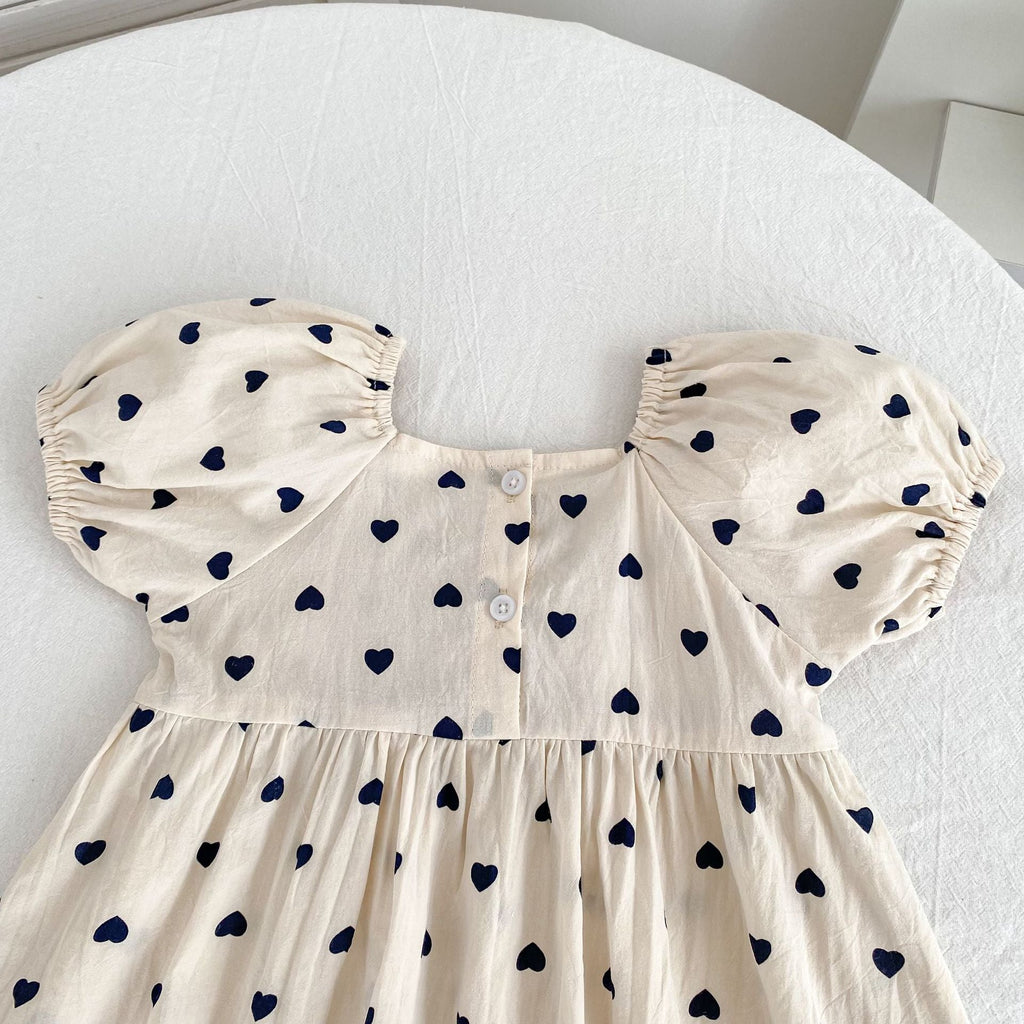 MyKids-USA® Girls Cute Hearts Pattern Square Neck Onesies or Dress – Princess Sister Matching