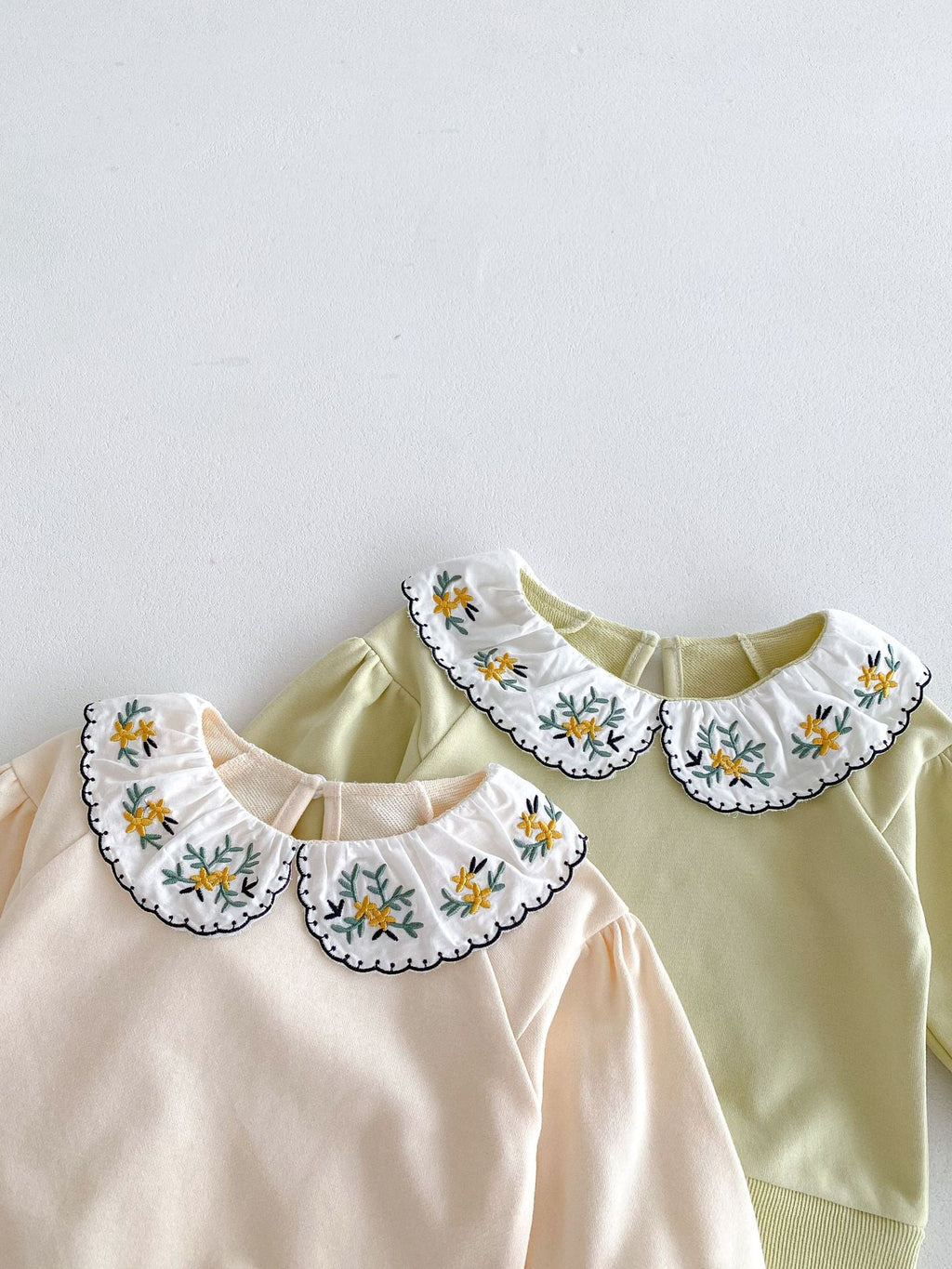 MyKids-USA® Two-Piece Set: Flowers Embroidered Collar Top and Pant