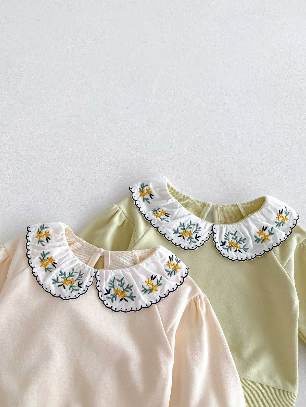 MyKids-USA® Two-Piece Set: Flowers Embroidered Collar Top and Pant