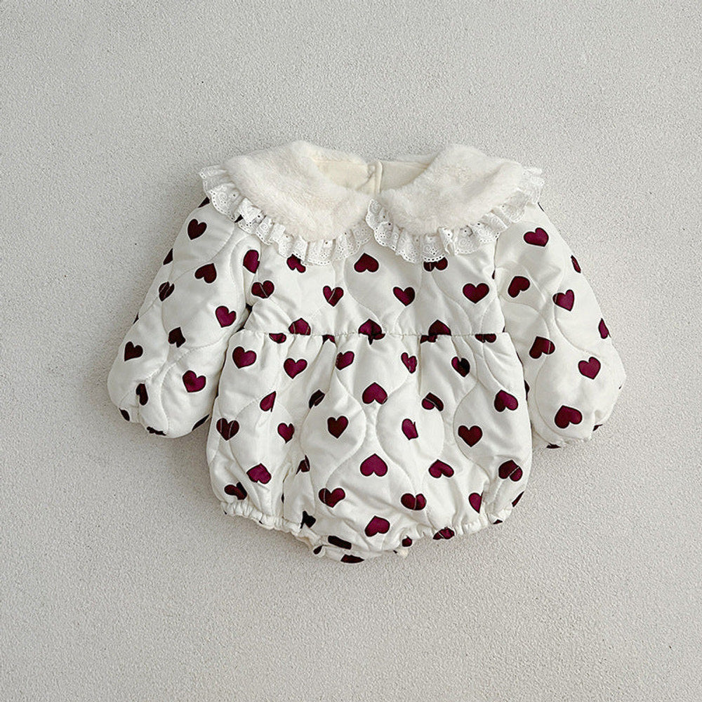 MyKids-USA® Red Heart Pattern Peter Pan Lace Collar Long Sleeve Fashion Princess bodysuit & Dress