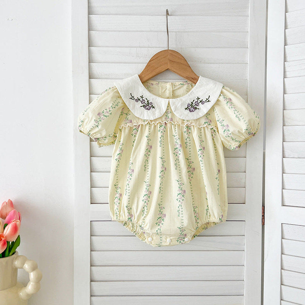 MyKids-USA® Design Baby Kids Girls Floral Striped Pattern Short Sleeves Embroidered bodysuit or Girls’ Dress – Princess Sister Matching