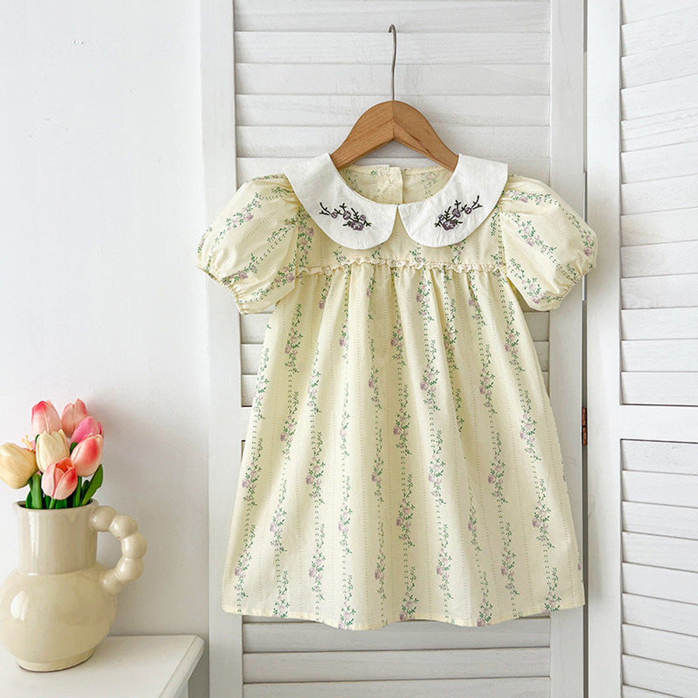 MyKids-USA® Design Baby Kids Girls Floral Striped Pattern Short Sleeves Embroidered bodysuit or Girls’ Dress – Princess Sister Matching