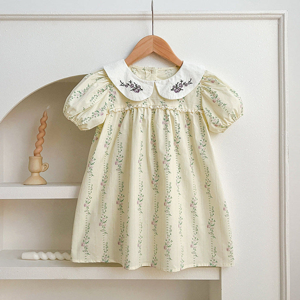 MyKids-USA® Design Baby Kids Girls Floral Striped Pattern Short Sleeves Embroidered bodysuit or Girls’ Dress – Princess Sister Matching
