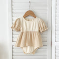 MyKids-USA® Girls Apricot Patchwork Crew Neck Short Sleeves bodysuit or Girls’ Dress – Simple Sister Matching
