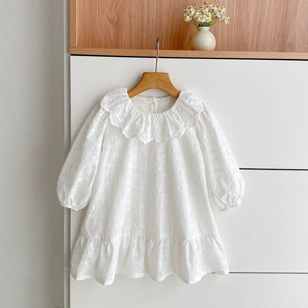 MyKids-USA® Baby Girls French Style Solid Color Flowers Embroidered Pattern Long-sleeved bodysuit or Dress – Princess Sister Matching