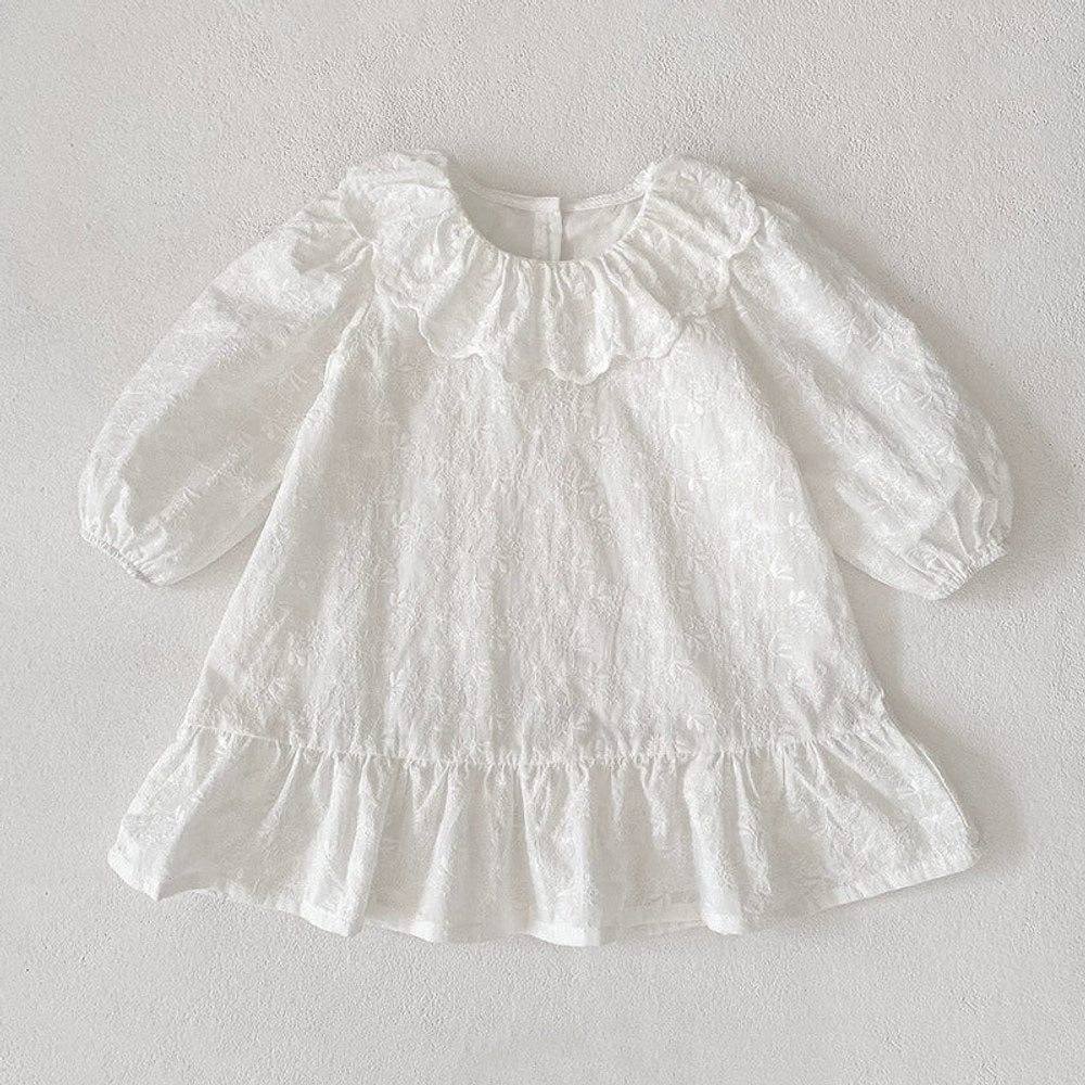 MyKids-USA® Baby Girls French Style Solid Color Flowers Embroidered Pattern Long-sleeved bodysuit or Dress – Princess Sister Matching