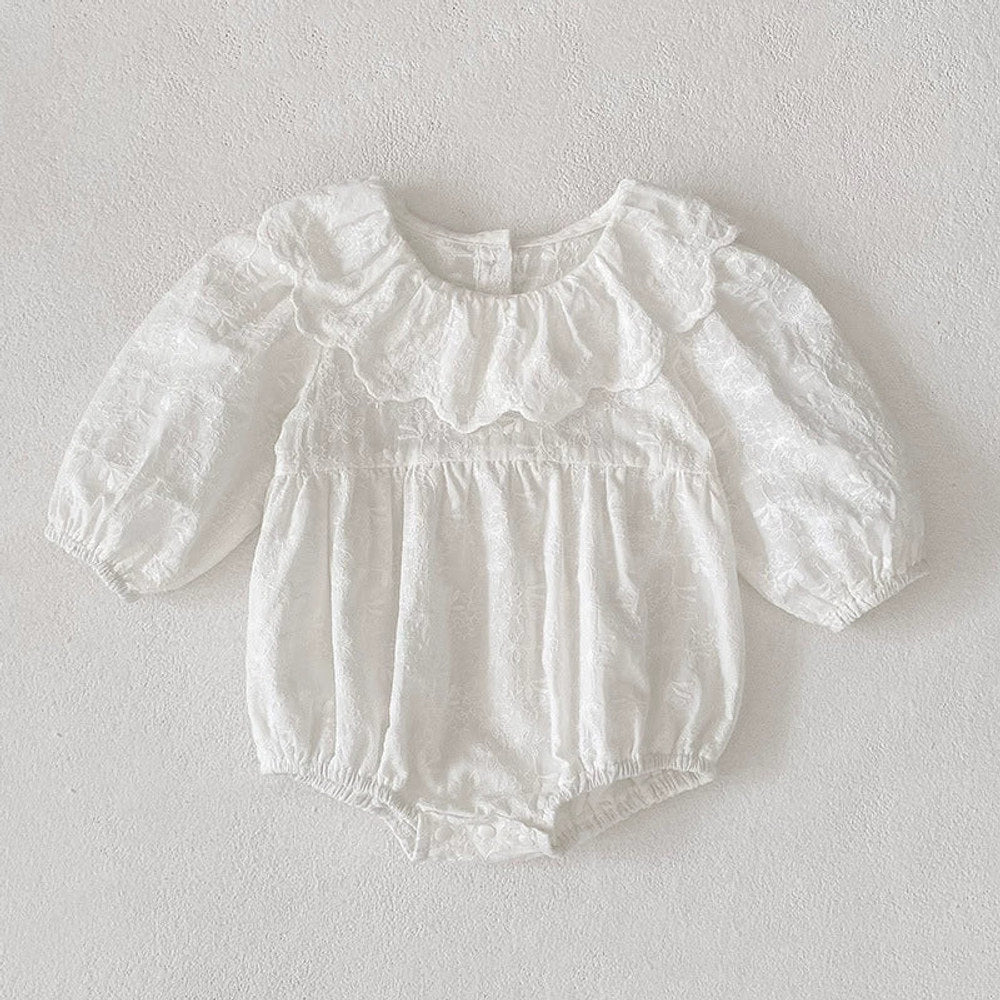 MyKids-USA® Baby Girls French Style Solid Color Flowers Embroidered Pattern Long-sleeved bodysuit or Dress – Princess Sister Matching