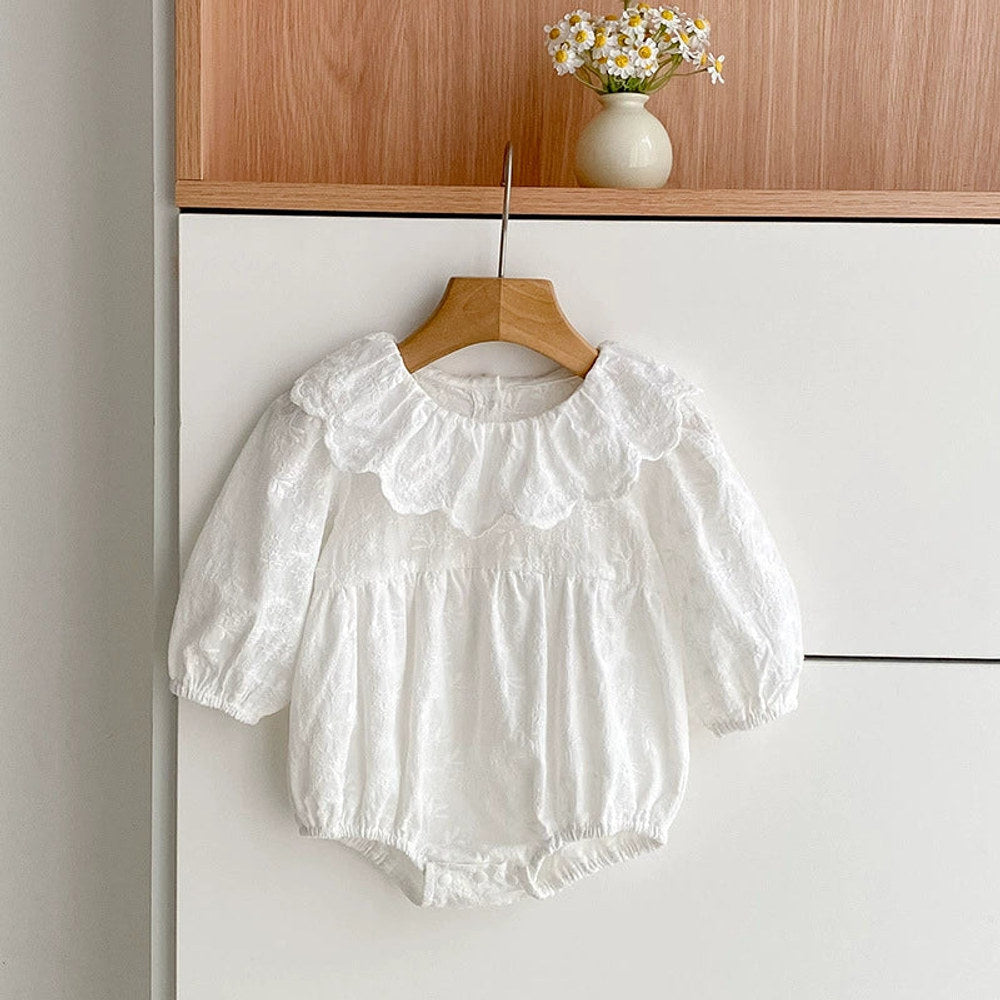 MyKids-USA® Baby Girls French Style Solid Color Flowers Embroidered Pattern Long-sleeved bodysuit or Dress – Princess Sister Matching