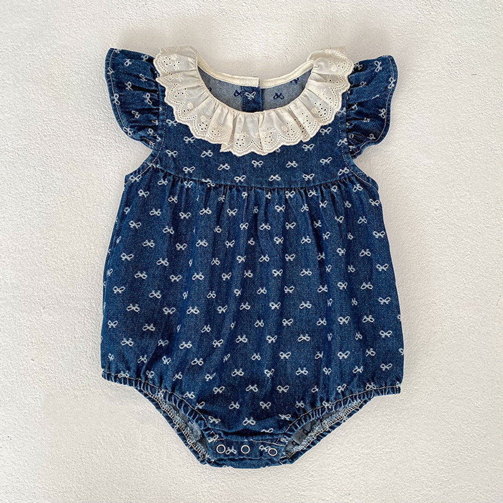MyKids-USA® Girls Cute Denim Butterfly-bows Pattern Onesies or Dress – Princess Sister Matching