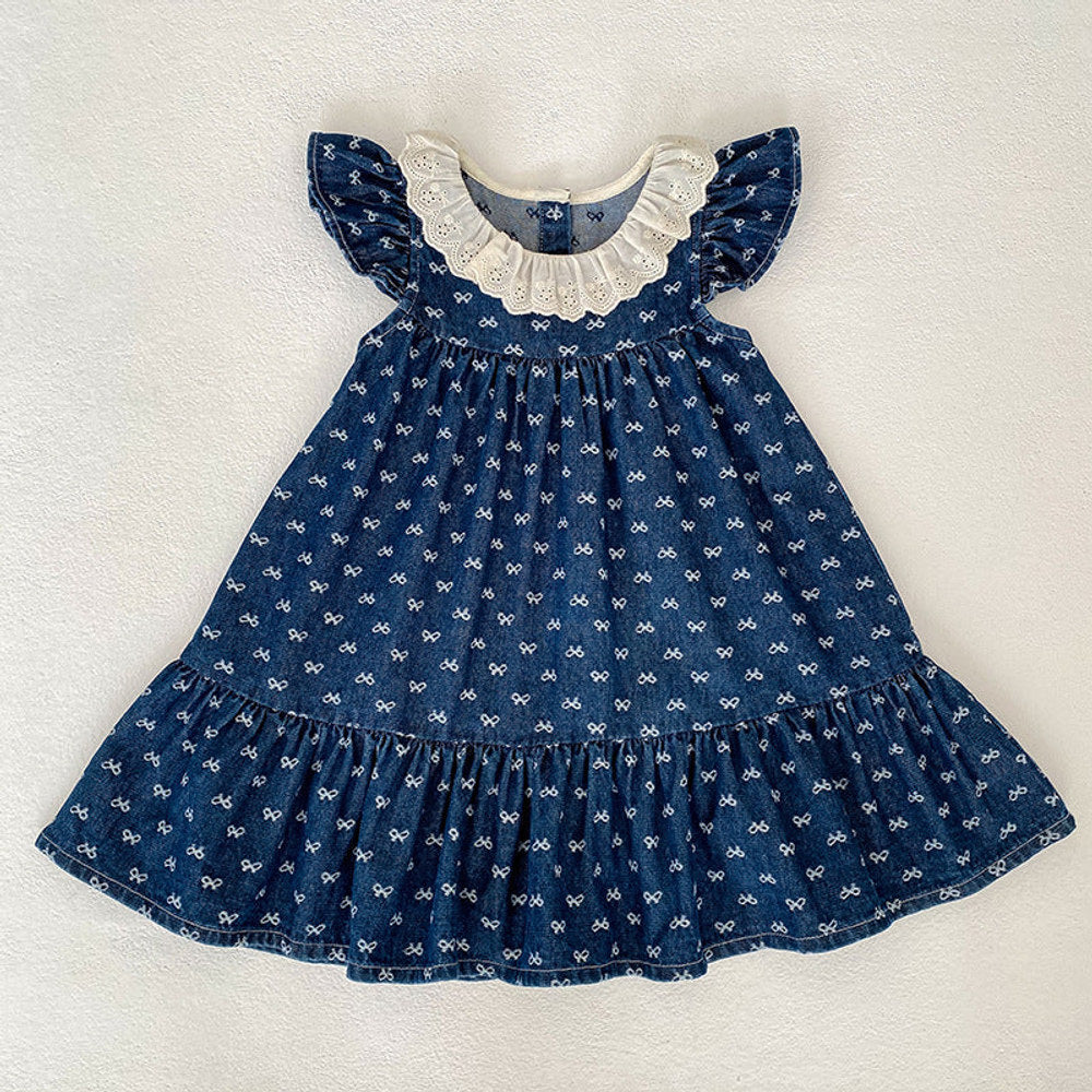 MyKids-USA® Girls Cute Denim Butterfly-bows Pattern Onesies or Dress – Princess Sister Matching