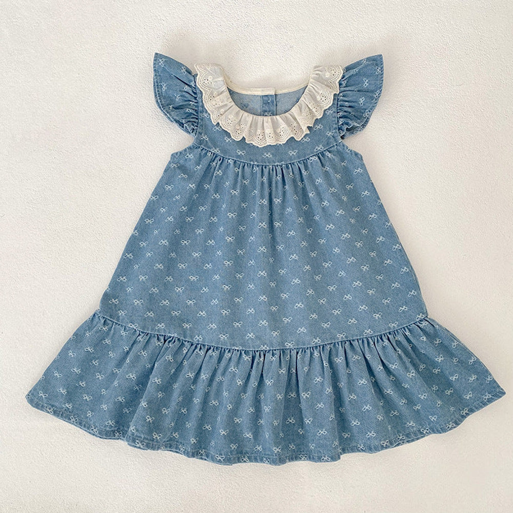 MyKids-USA® Girls Cute Denim Butterfly-bows Pattern Onesies or Dress – Princess Sister Matching