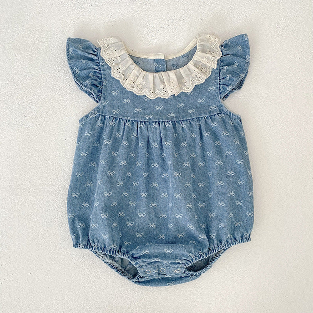 MyKids-USA® Girls Cute Denim Butterfly-bows Pattern Onesies or Dress – Princess Sister Matching
